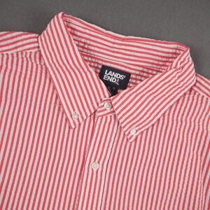 Lands End Seersucker Candy Stripe Women XL Tall Shirt Short Sleeve Button Down